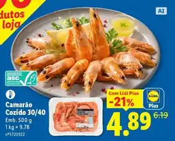 Lidl Camarão Cozido 30/40 promoção