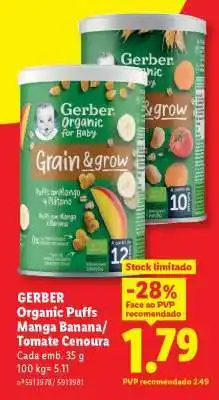 Lidl GERBER Organic Puffs Manga Banana/Tomate Cenoura promoção