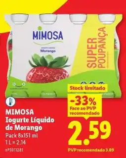 Lidl MIMOSA Iogurte Líquido de Morango promoção