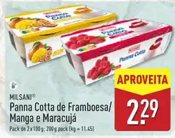 ALDI Milsani Panna Cotta de Framboesa/Manga e Maracujá promoção