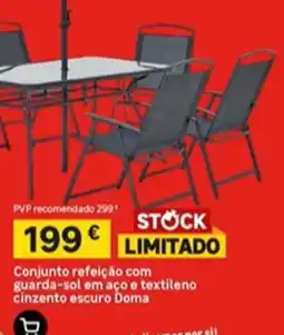 Leroy Merlin Conjunto refeição com guarda-sol em aço e textileno cinzento escuro Doma promoção