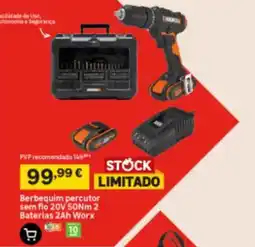 Leroy Merlin Berbequim percutor sem fio 20V 50Nm 2 Baterias 2Ah Worx promoção