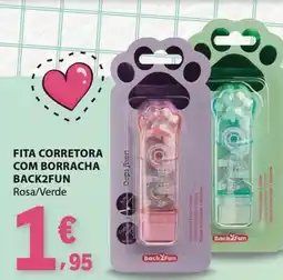 E.Leclerc Fita corretora com borracha back2fun rosa/verde promoção