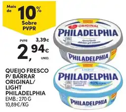 Continente Queijo fresco p/ barrar original/ light philadelphia promoção
