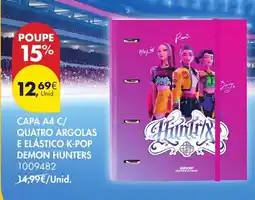 Pingo Doce Capa a4 c/ quatro argolas e elástico k-pop demon hunters promoção