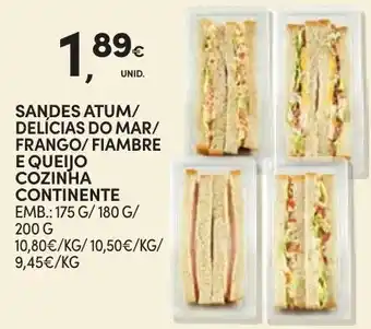 Continente Sandes atum/delícias do mar/frango/fiambre e queijo cozinha continente promoção