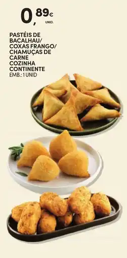Continente Pastéis de bacalhau/ coxas frango/ chamuças de carne cozinha continente promoção
