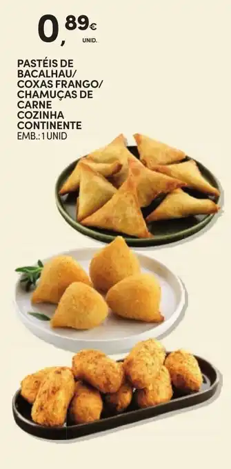 Continente Pastéis de bacalhau/ coxas frango/ chamuças de carne cozinha continente promoção