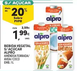 Continente Bebida vegetal s/ açúcar alpro amêndoa torrada/ aveia/ coco promoção