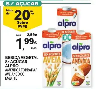 Continente Bebida vegetal s/ açúcar alpro amêndoa torrada/ aveia/ coco promoção