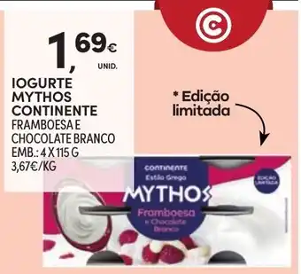 Continente Iogurte mythos continente framboesa e chocolate branco promoção