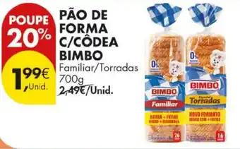 Pingo Doce Pão de forma c/códea bimbo familiar/torradas promoção