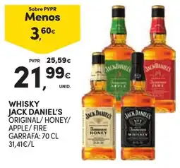 Continente whisky jack daniel's original/honey/apple/fire promoção