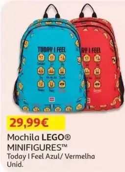 Auchan Mochila lego minifigures today i feel azul/vermelha promoção