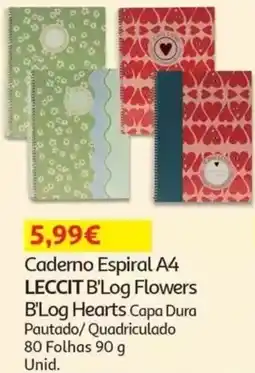 Auchan Caderno Espiral A4 LECCIT B'Log Flowers B'Log Hearts Capa Dura promoção