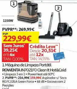 Auchan Máquina de limpeza portátil rowenta in7021fo clean it hot&cold promoção