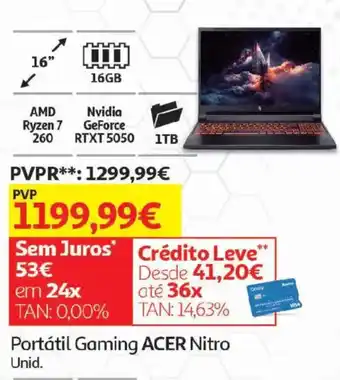 Auchan Portátil Gaming Acer Nitro Unid. promoção