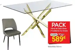 Hiper Centro do Móvel Pack mesa de sala moon + 4 cadeiras ivy green promoção
