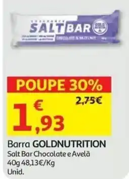 Auchan Barra goldnutrition salt bar chocolate e avelã promoção
