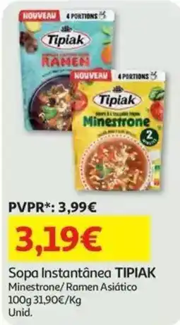 Auchan Sopa Instantânea TIPIAK Minestrone/Ramen Asiático promoção