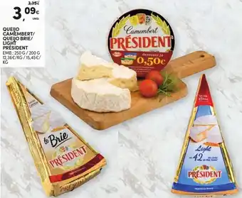Continente Queijo Camembert/Brie/Light President 250g/200g promoção