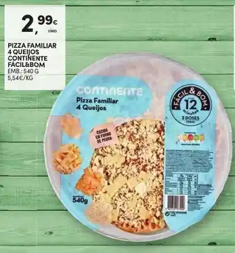 Continente Pizza Familiar 4 Queijos Continente Fácil & Bom 540g promoção