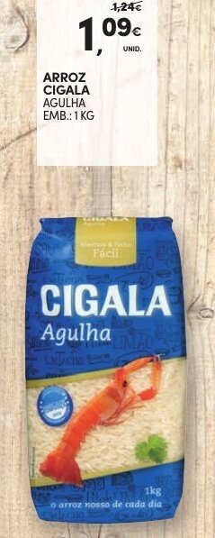 Continente Arroz Cigala Agulha 1kg promoção