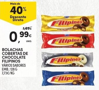Continente Bolachas Cobertas de Chocolate Filipinos 128g promoção