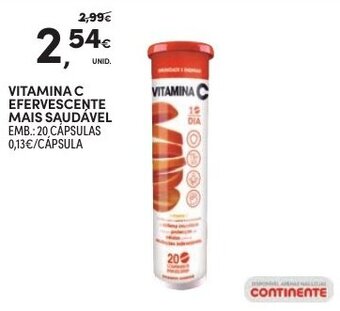Continente Vitamina C Efervescente Mais Saudável 20 cápsulas promoção