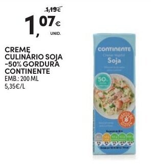 Continente Creme Culinario Soja -50% Gordura Continente 200ml promoção