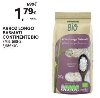 Continente Arroz Longo Basmati Continente Bio 500g promoção