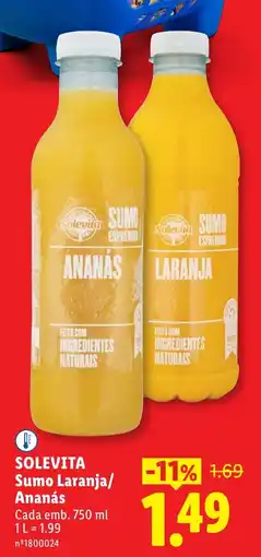 Lidl Solevita Sumo Laranja/Ananás promoção