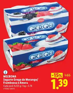 Lidl Milbona iogurte grego de morango/framboesa e amora promoção