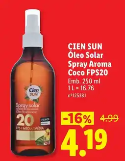 Lidl Cien sun óleo solar spray aroma coco f20 promoção