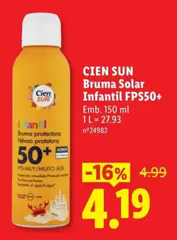 Lidl Cien sun bruma solar infantil fps50+ promoção