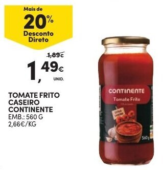 Continente Tomate Frito Caseiro Continente 560g promoção