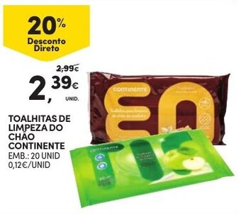 Continente Toalhitas de Limpeza do Chão Continente 20 unid promoção