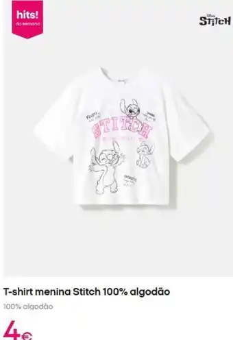 T-shirt menina stitch 100% algodão