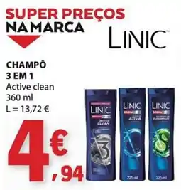 E.Leclerc Champô 3 em 1 active clean linic promoção