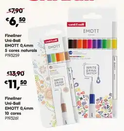 Americana Fineliner Uni-Ball EMOTT 0,4mm 5 cores naturais promoção