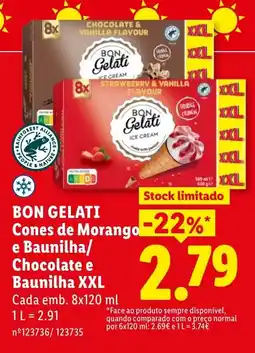 Lidl Bon gelati cones de morango e baunilha/ chocolate e baunilha xxl cada promoção