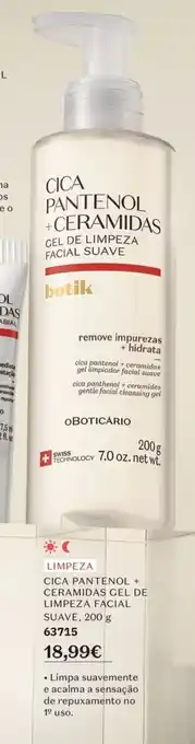 O Boticário Cica pantenol + ceramidas gel de limpeza facial suave, promoção
