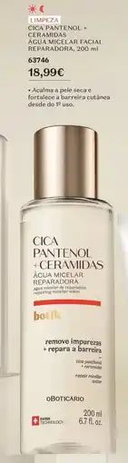 O Boticário Cica pantenol + ceramidas água micelar facial reparadora, promoção