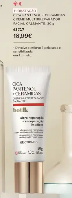 O Boticário Cica pantenol + ceramidas creme multirreparador facial calmante, promoção