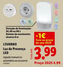 Lidl Livar no luz de presença led promoção