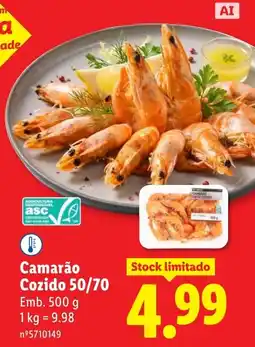 Lidl Camarão Cozido 50/70 promoção
