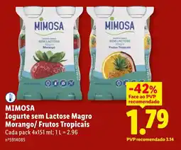 Lidl Mimosa iogurte sem lactose magro morango/frutos tropicais promoção