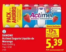 Lidl Danone Actimel Iogurte Líquido de Morango promoção