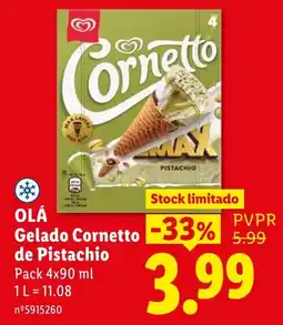 Lidl Gelado Cornetto de Pistachio promoção