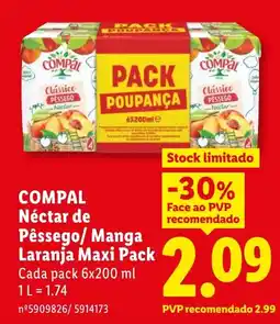 Lidl Compal nectar de pêssego/manga laranja maxi pack promoção